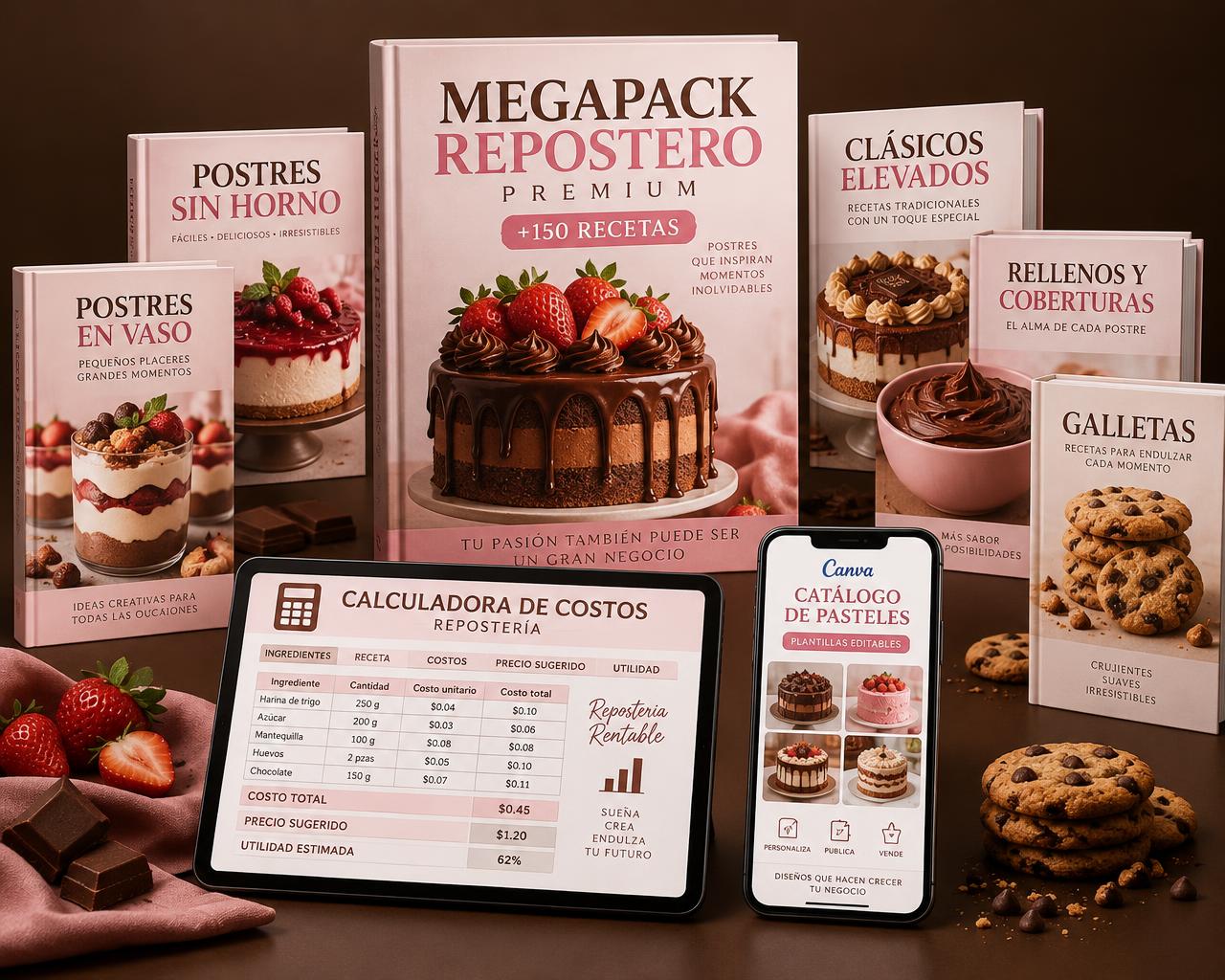 Megapack Repostero Premium: recetarios, calculadora de costos y catálogos editables